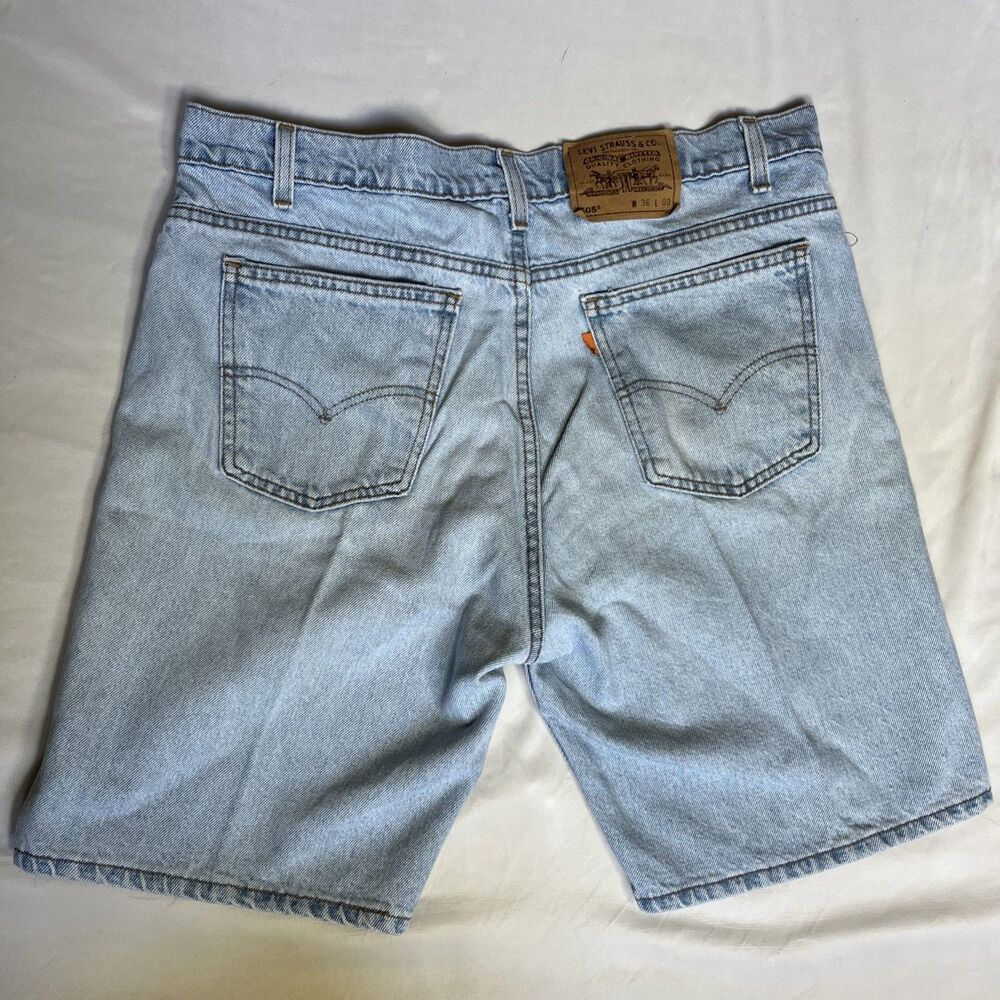 VTG Levis 505 Orange Tab Made In USA Blue Denim Shorts Mens 36 Blank Tab 90s Dad